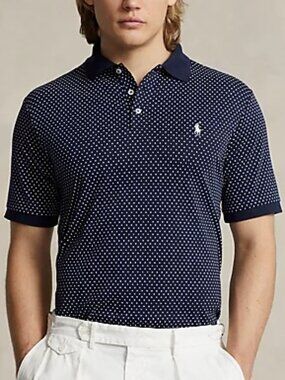 POLO RALPH LAUREN Classic Fit Cotton Short Sleeve Polo MED Blue / White Dots NWT